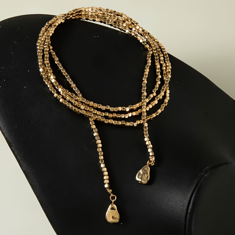 Women's Plated Beaded Teardrop Pendant Necklace, Adjustable